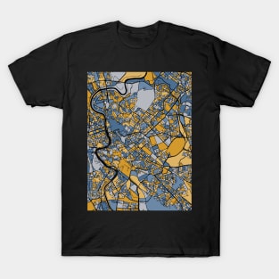 Rome Map Pattern in Blue & Gold T-Shirt